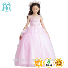 2017 New Kids long design wedding dresses western Pink flower girls party wear dress Fancy cotton design boutique girl clothing